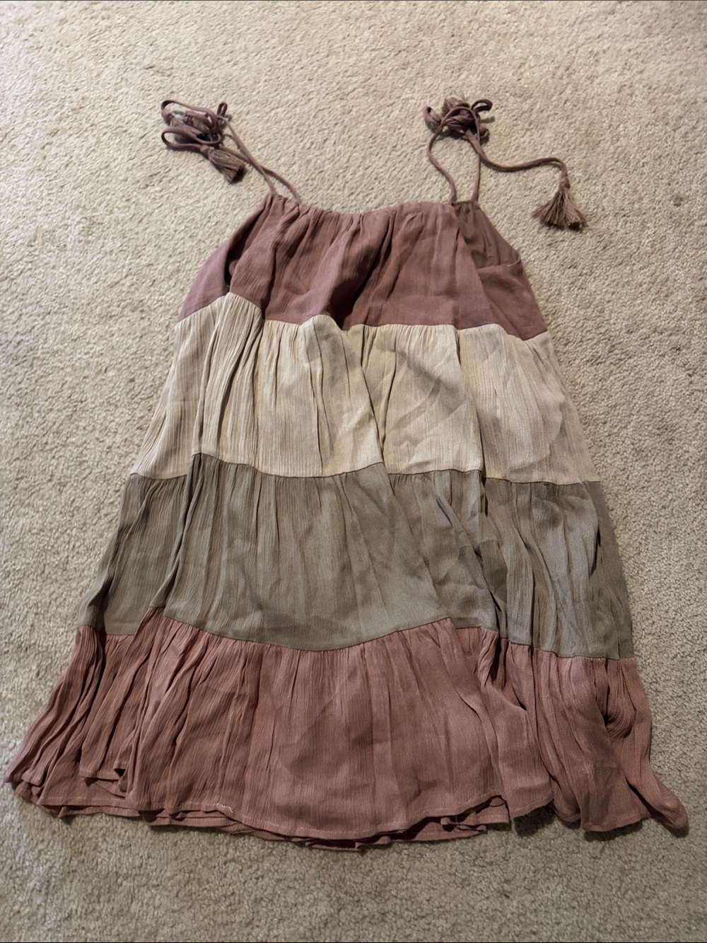 Tiered Tie-Shoulder Mini Dress in Mauve and Taupe